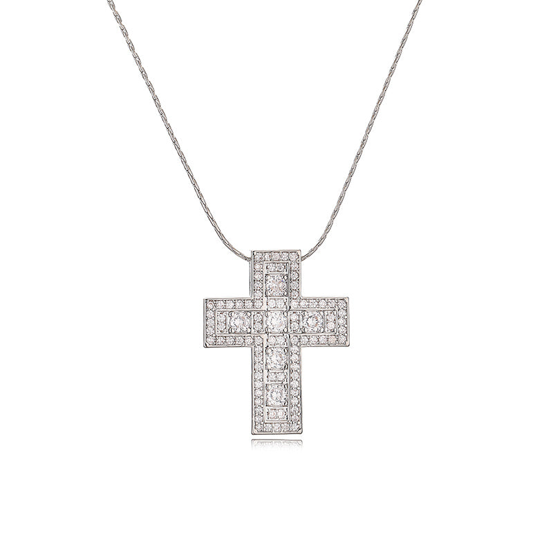 Simple Style Classic Style Cross Copper Plating Inlay Zircon 18k Gold Plated Pendant Necklace