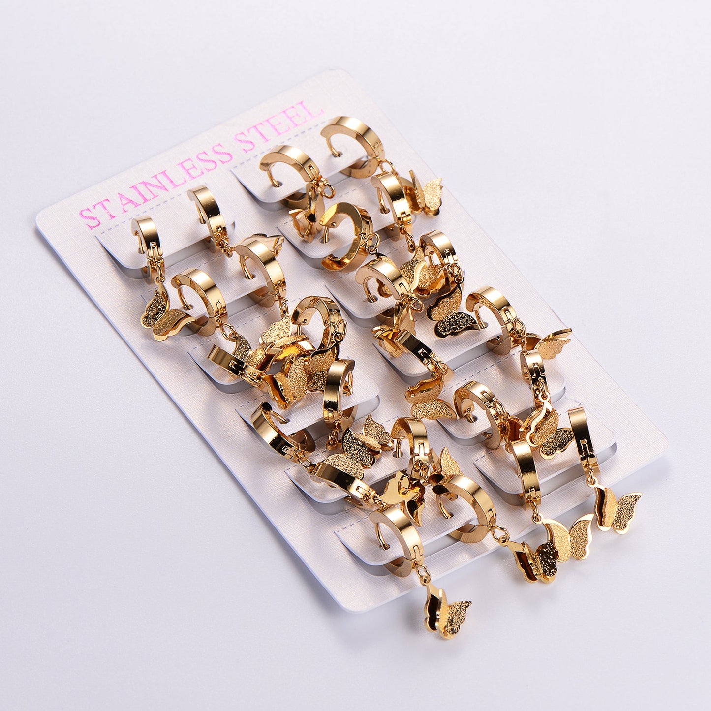 12 Pairs Casual Elegant Butterfly Plating Stainless Steel 18k Gold Plated Drop Earrings