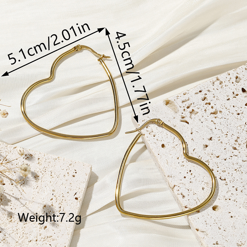 1 Pair Exaggerated Simple Style Heart Shape Plating Inlay Stainless Steel Zircon 18k Gold Plated Earrings