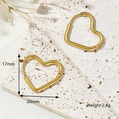 1 Pair Exaggerated Simple Style Heart Shape Plating Inlay Stainless Steel Zircon 18k Gold Plated Earrings