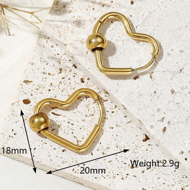 1 Pair Exaggerated Simple Style Heart Shape Plating Inlay Stainless Steel Zircon 18k Gold Plated Earrings