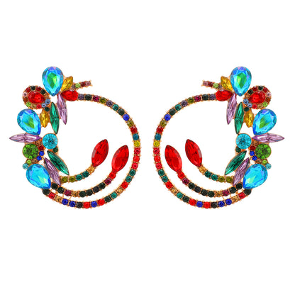 1 Pair Elegant Exaggerated Color Block Hollow Out Inlay Zinc Alloy Rhinestones Ear Studs