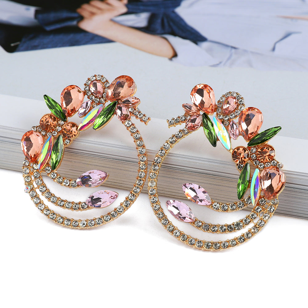 1 Pair Elegant Exaggerated Color Block Hollow Out Inlay Zinc Alloy Rhinestones Ear Studs