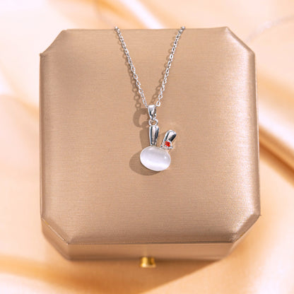 Wholesale Elegant Simple Style Rabbit Titanium Steel Plating Inlay Silver Plated Opal Pendant Necklace