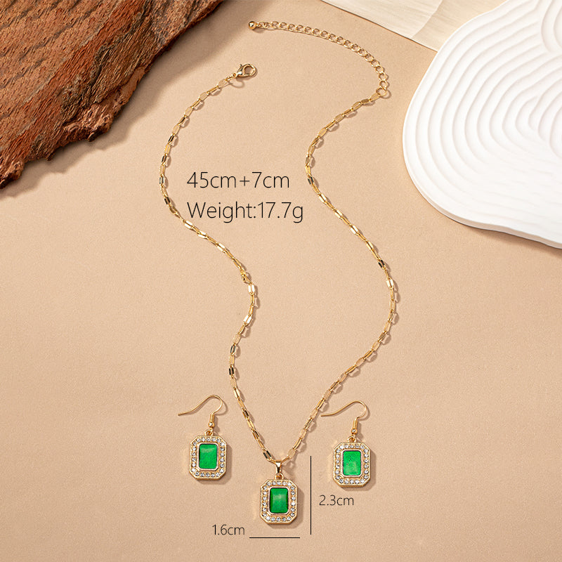 Vintage Style Rectangle Alloy Ferroalloy Plating Inlay Artificial Gemstones 14k Gold Plated Women's Earrings Necklace