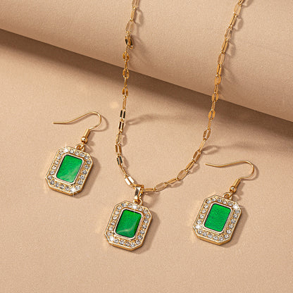 Vintage Style Rectangle Alloy Ferroalloy Plating Inlay Artificial Gemstones 14k Gold Plated Women's Earrings Necklace