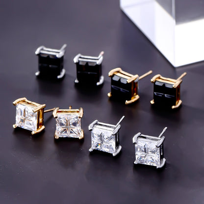 1 Pair Hip-hop Retro Classic Style Square Plating Inlay Copper Zircon White Gold Plated Gold Plated Ear Studs