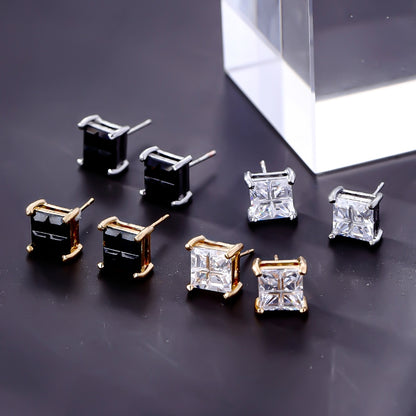 1 Pair Hip-hop Retro Classic Style Square Plating Inlay Copper Zircon White Gold Plated Gold Plated Ear Studs