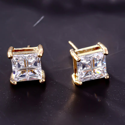 1 Pair Hip-hop Retro Classic Style Square Plating Inlay Copper Zircon White Gold Plated Gold Plated Ear Studs