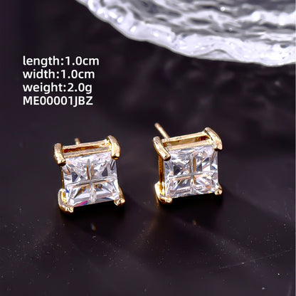 1 Pair Hip-hop Retro Classic Style Square Plating Inlay Copper Zircon White Gold Plated Gold Plated Ear Studs