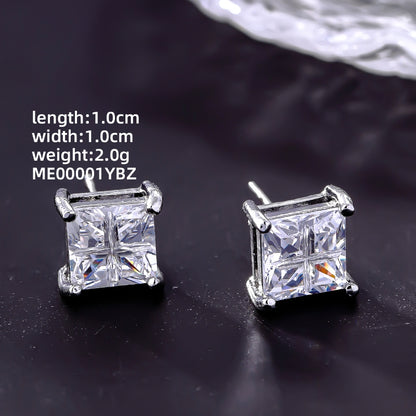 1 Pair Hip-hop Retro Classic Style Square Plating Inlay Copper Zircon White Gold Plated Gold Plated Ear Studs