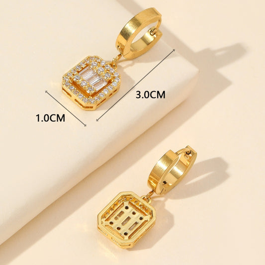 1 Pair Elegant Glam Shiny Square Plating Inlay Titanium Steel Copper Zircon Gold Plated Drop Earrings