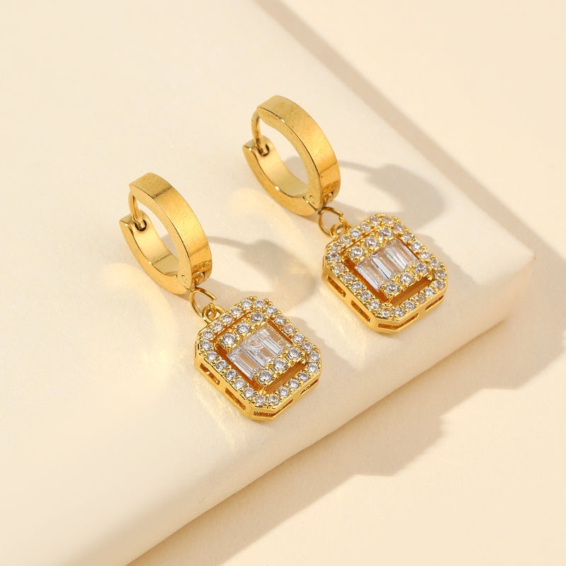 1 Pair Elegant Glam Shiny Square Plating Inlay Titanium Steel Copper Zircon Gold Plated Drop Earrings