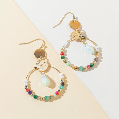 1 Pair Vacation Pastoral Simple Style Round Artificial Crystal Glass Gold Plated Drop Earrings