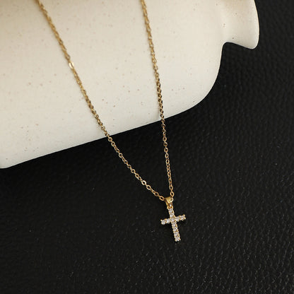 Glam Modern Style Shiny Cross Stainless Steel Copper Plating Inlay Zircon Gold Plated Pendant Necklace