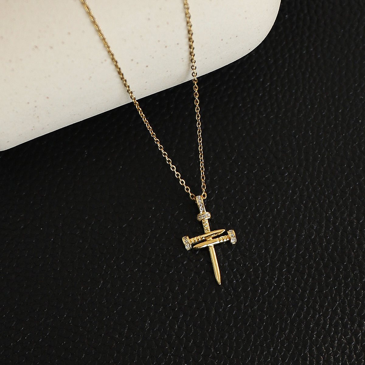 Glam Modern Style Shiny Cross Stainless Steel Copper Plating Inlay Zircon Gold Plated Pendant Necklace