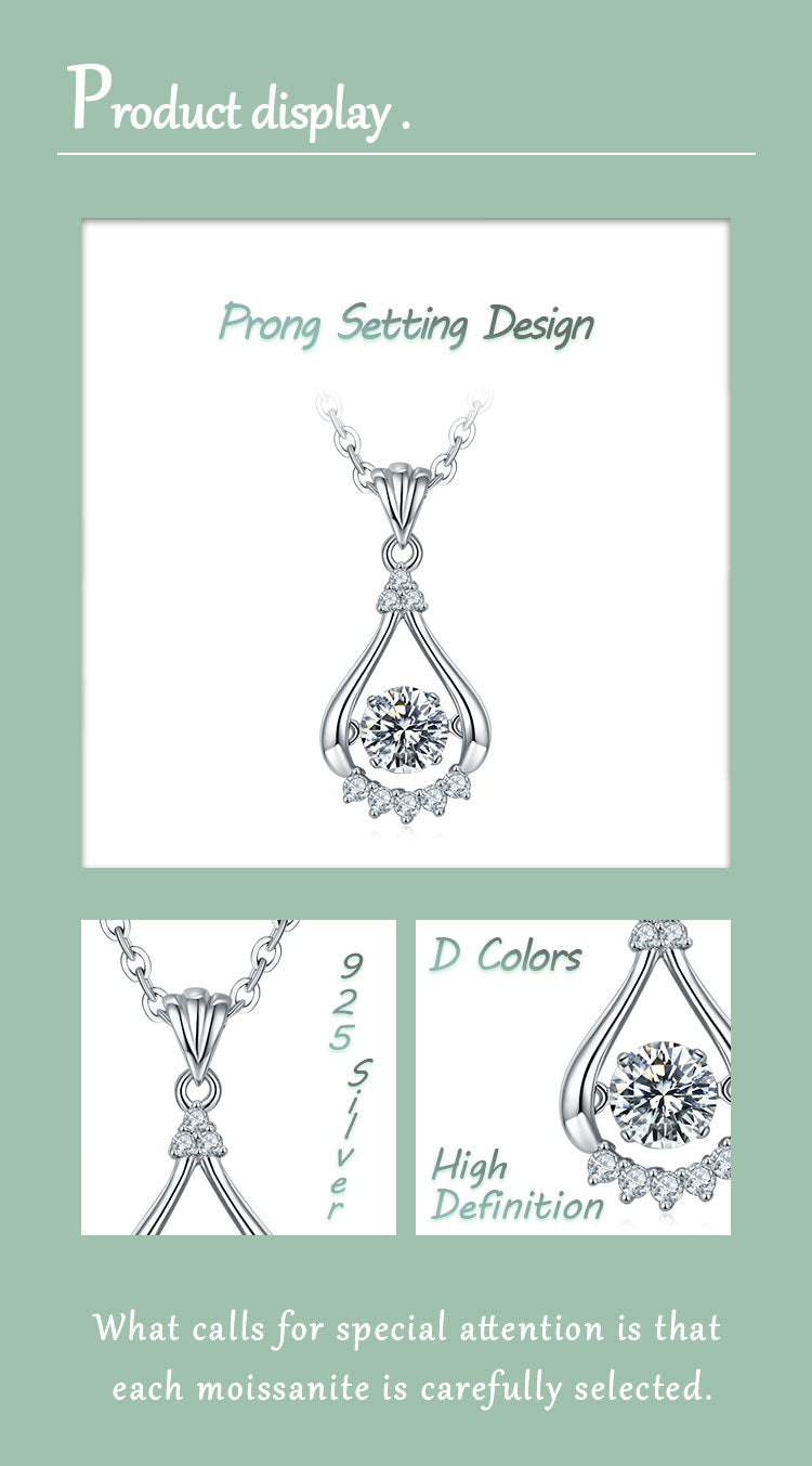 Lady Simple Style Geometric Sterling Silver Gra Inlay Moissanite Rhodium Plated Pendant Necklace