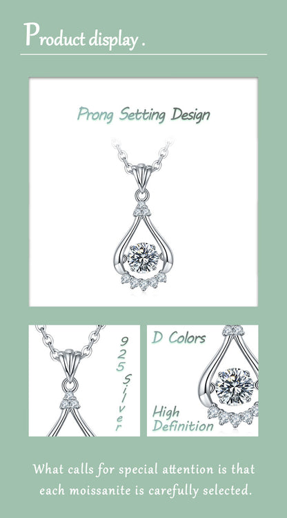 Lady Simple Style Geometric Sterling Silver Gra Inlay Moissanite Rhodium Plated Pendant Necklace