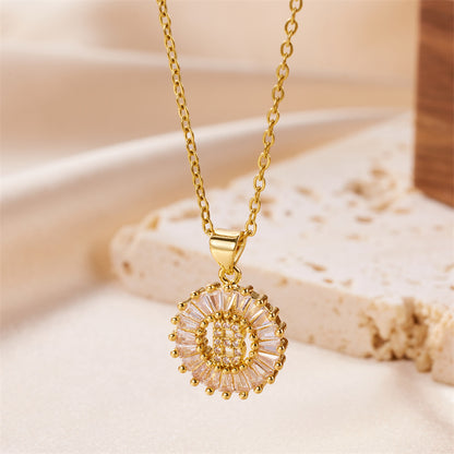 Simple Style Letter Stainless Steel Copper Plating Inlay Artificial Diamond 18k Gold Plated Pendant Necklace