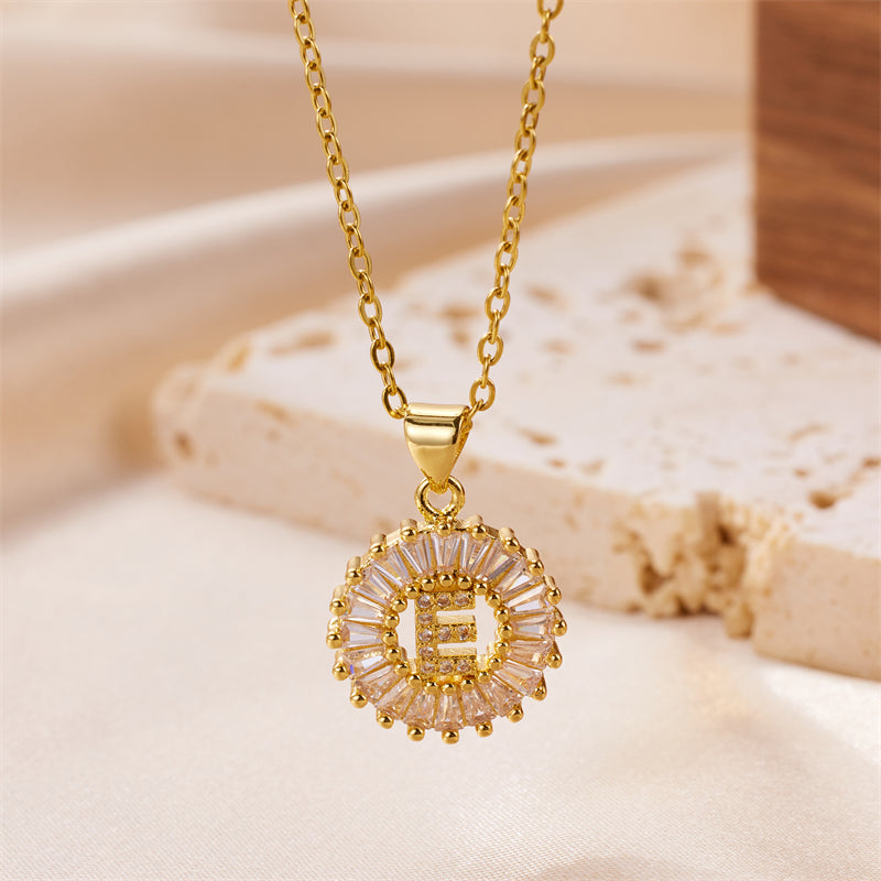 Simple Style Letter Stainless Steel Copper Plating Inlay Artificial Diamond 18k Gold Plated Pendant Necklace