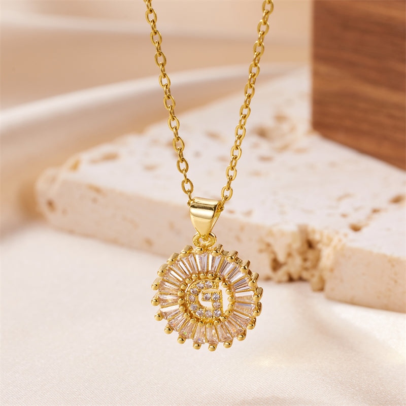 Simple Style Letter Stainless Steel Copper Plating Inlay Artificial Diamond 18k Gold Plated Pendant Necklace