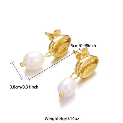 1 Pair Elegant Lady Geometric Plating Stainless Steel Freshwater Pearl 18k Gold Plated Drop Earrings