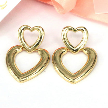 1 Pair Vintage Style Simple Style Heart Shape Copper Gold Plated Silver Plated Ear Studs