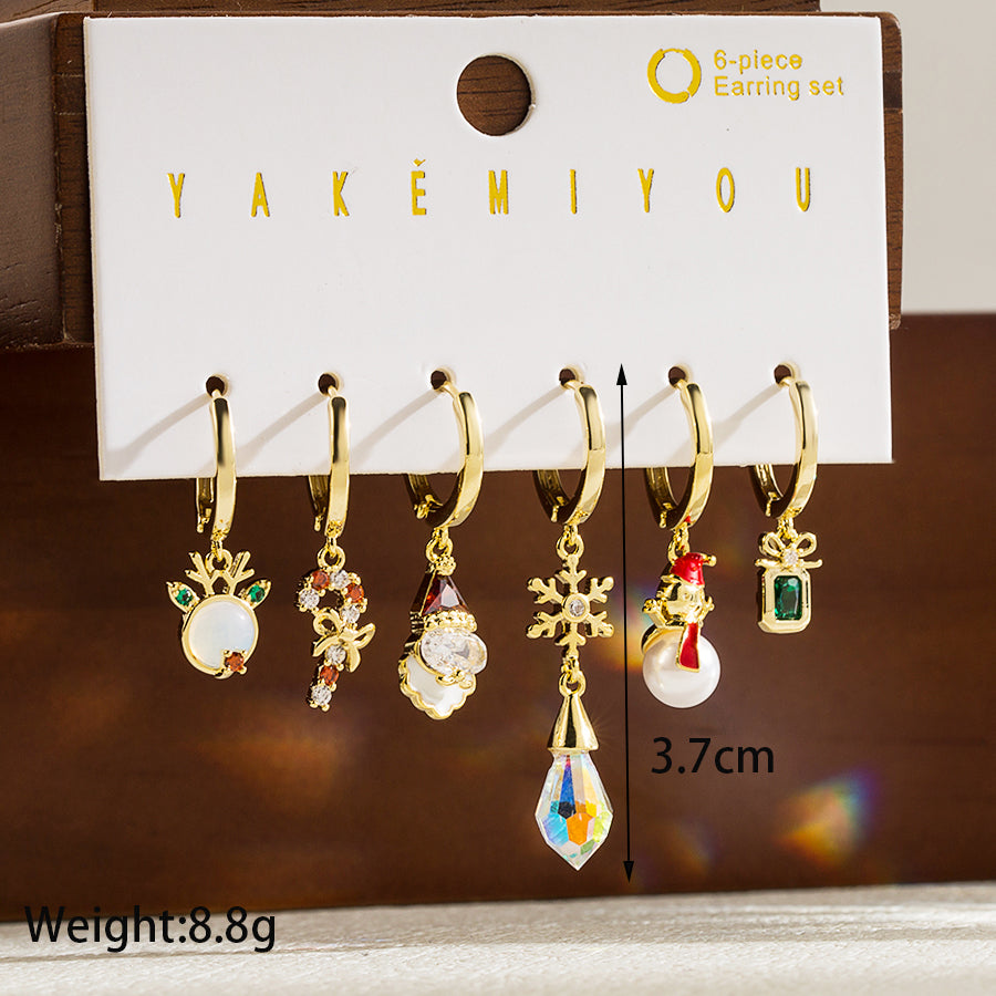 Simple Style Christmas Tree Santa Claus Snowman Copper 14k Gold Plated Zircon Drop Earrings In Bulk