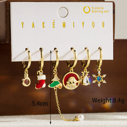 Simple Style Christmas Tree Santa Claus Copper 14k Gold Plated Zircon Drop Earrings In Bulk