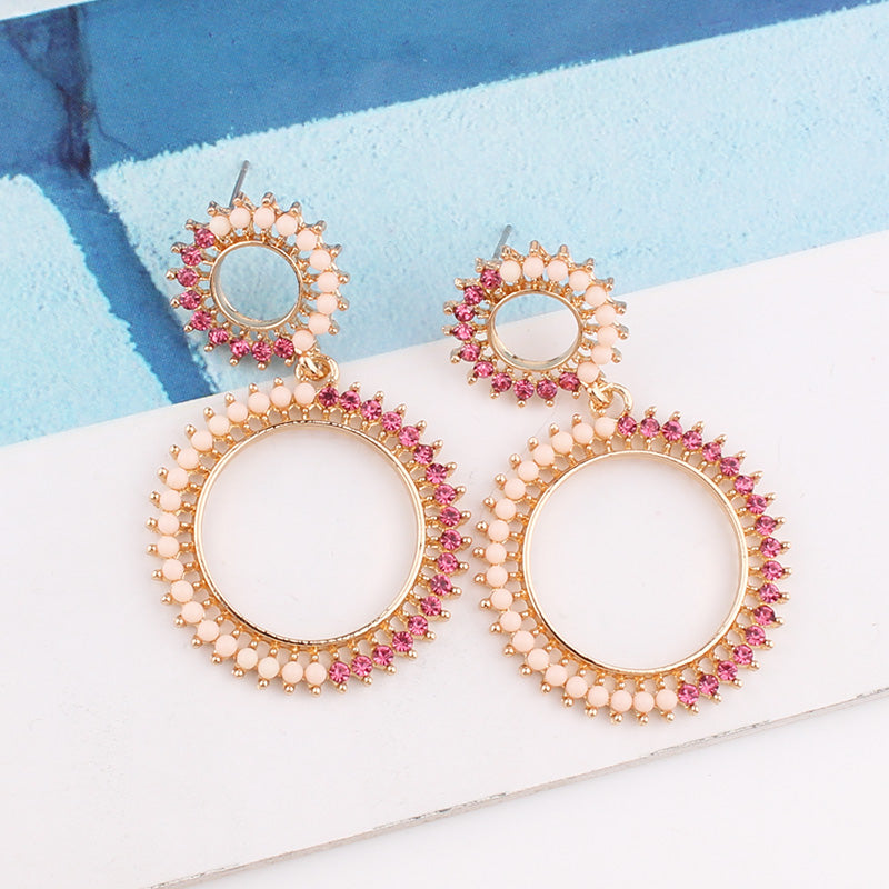 1 Pair Simple Style Classic Style Round Dots Plating Inlay Alloy Rhinestones Gold Plated Drop Earrings