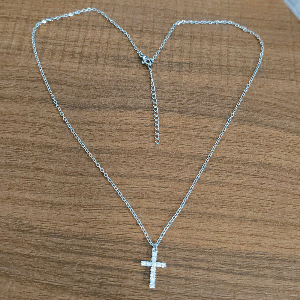 Fashion Cross Stainless Steel Inlay Zircon Pendant Necklace