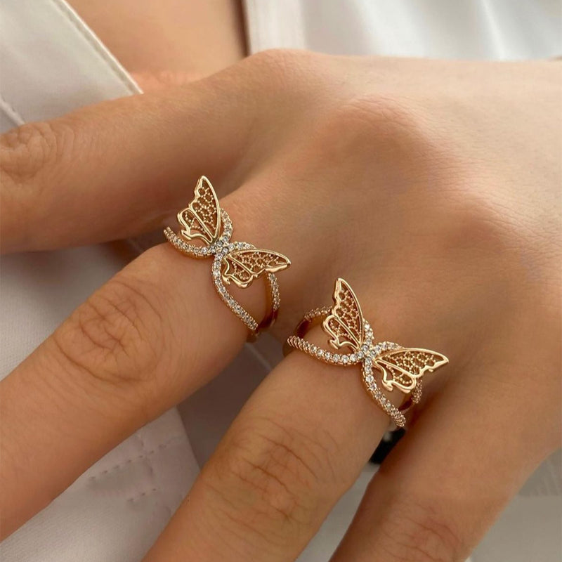 Vintage Style Butterfly Stainless Steel Open Rings