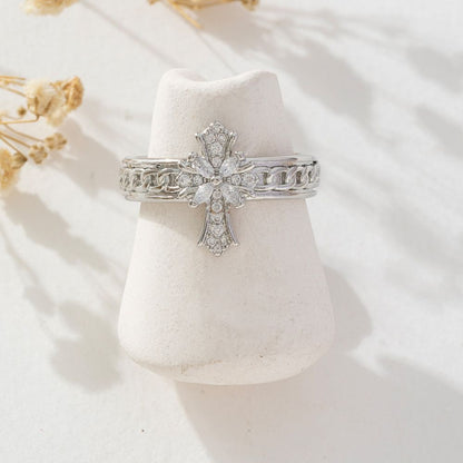 Modern Style Korean Style Cross Copper Plating Inlay Zircon Open Rings