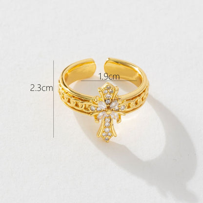 Modern Style Korean Style Cross Copper Plating Inlay Zircon Open Rings