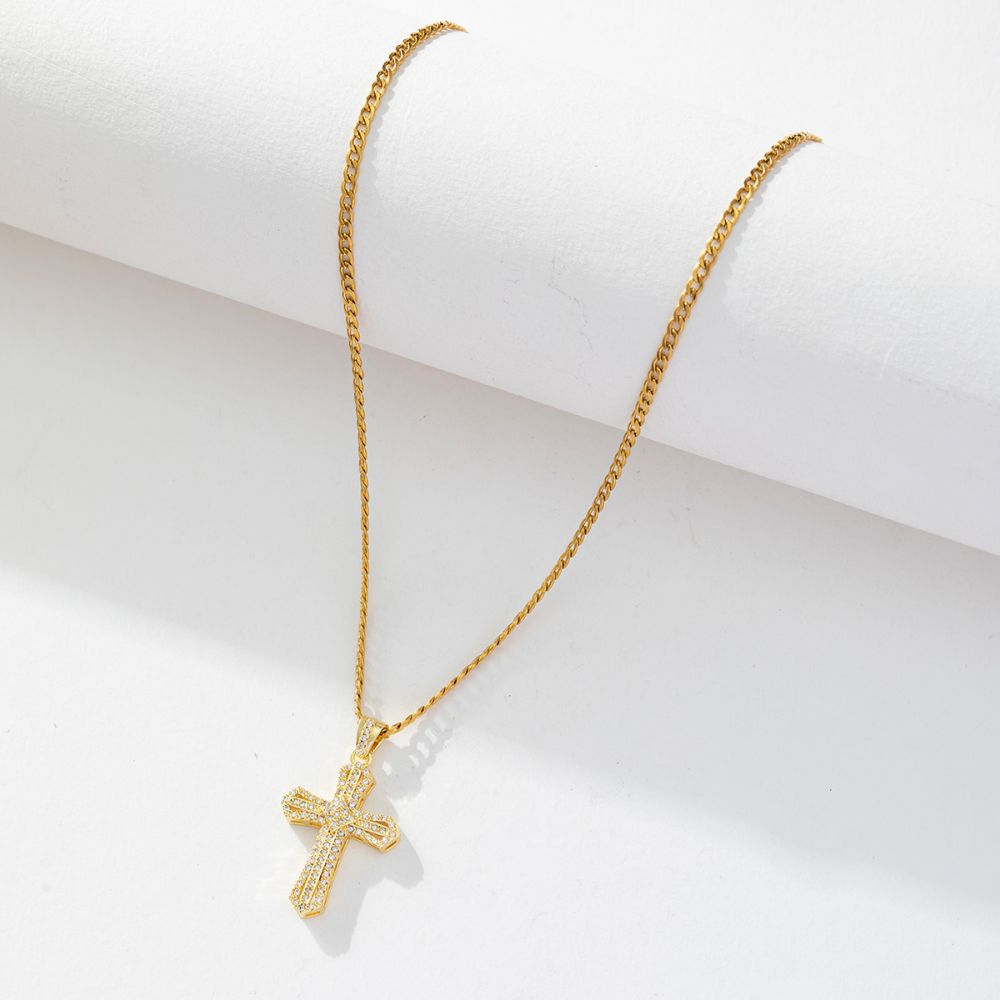 Modern Style Streetwear Cross Copper Plating Inlay Zircon Pendant Necklace