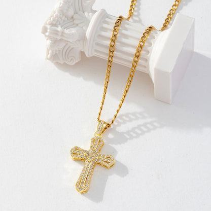 Modern Style Streetwear Cross Copper Plating Inlay Zircon Pendant Necklace