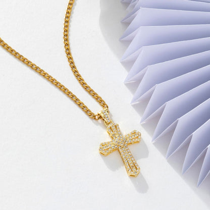 Modern Style Streetwear Cross Copper Plating Inlay Zircon Pendant Necklace