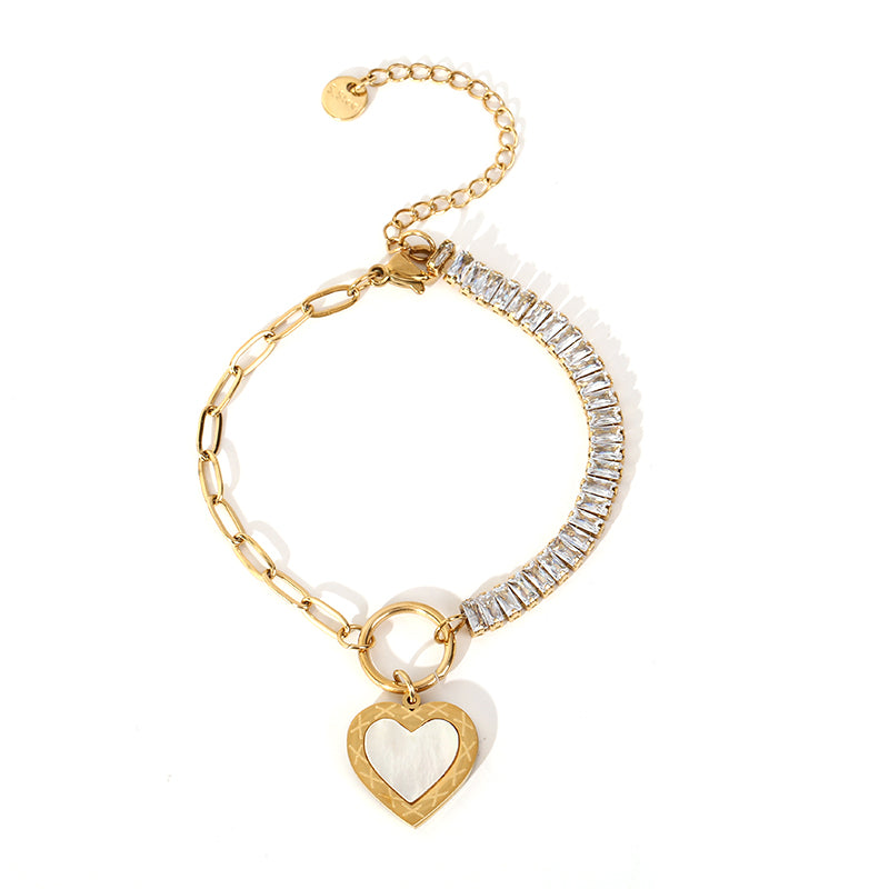 Simple Style Heart Shape Stainless Steel Plating Inlay Zircon 18k Gold Plated Bracelets