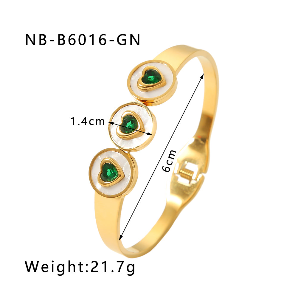 Modern Style Simple Style Round Heart Shape Stainless Steel Plating Inlay Zircon 18k Gold Plated Bangle