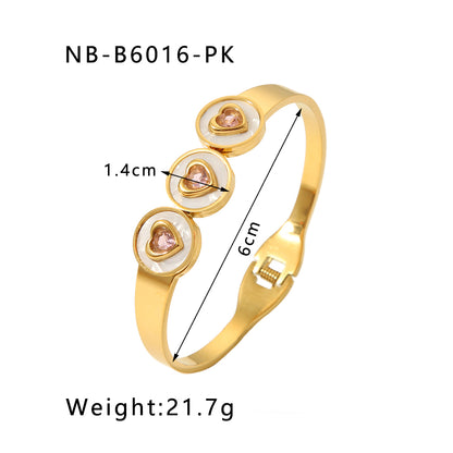 Modern Style Simple Style Round Heart Shape Stainless Steel Plating Inlay Zircon 18k Gold Plated Bangle