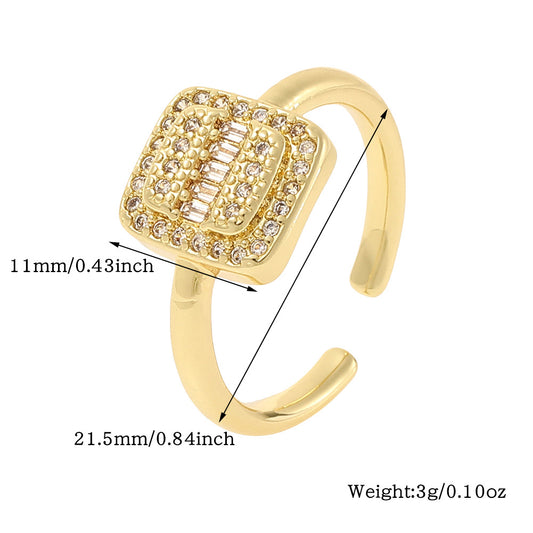 Elegant Modern Style Geometric Copper Plating Inlay Zircon Open Rings