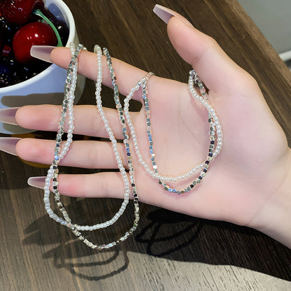 Elegant Glam Shiny Geometric Imitation Pearl Copper Beaded Layered Bracelets Necklace