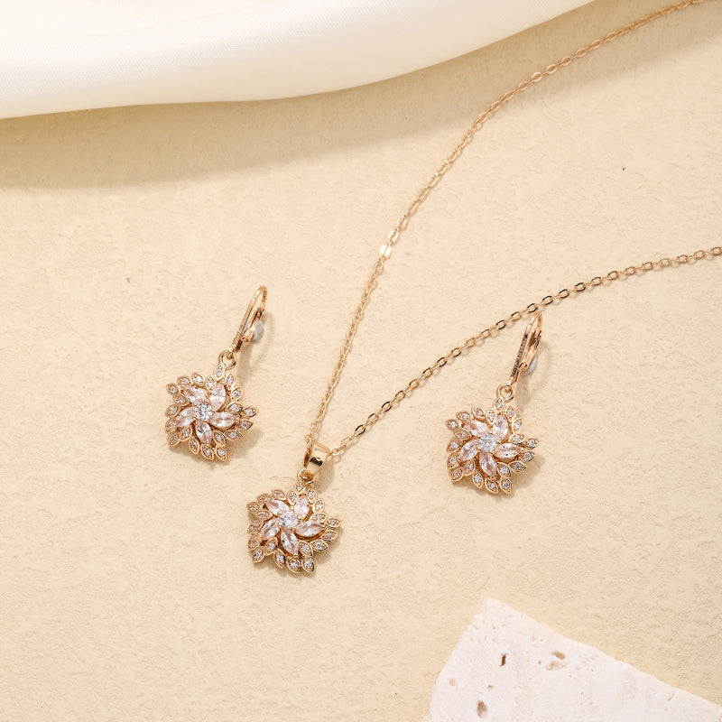 Ig Style Simple Style Hexagram Snowflake Copper Plating Hollow Out Inlay Zircon Gold Plated Earrings Necklace