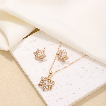 Ig Style Simple Style Hexagram Snowflake Copper Plating Hollow Out Inlay Zircon Gold Plated Earrings Necklace