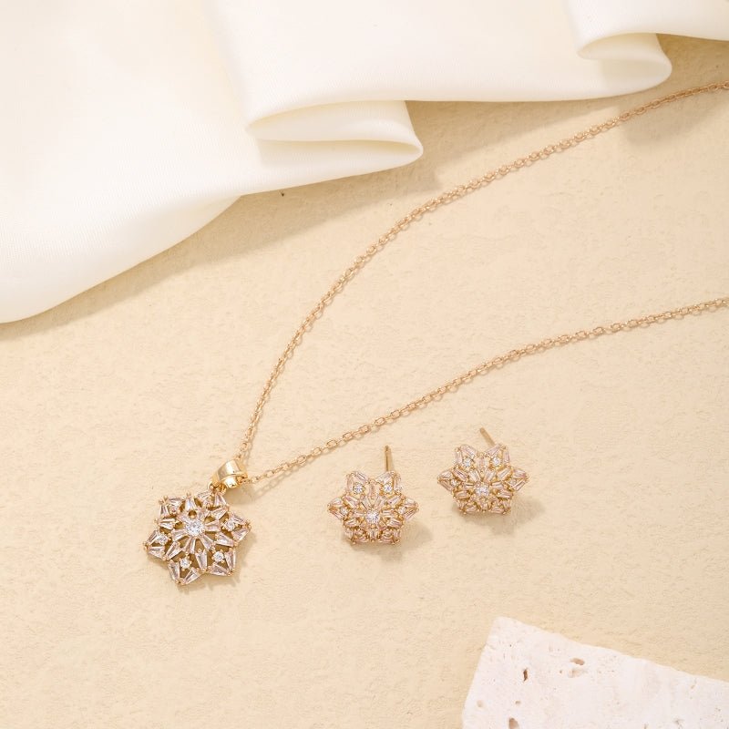 Ig Style Simple Style Hexagram Snowflake Copper Plating Hollow Out Inlay Zircon Gold Plated Earrings Necklace