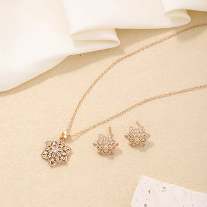 Ig Style Simple Style Hexagram Snowflake Copper Plating Hollow Out Inlay Zircon Gold Plated Earrings Necklace