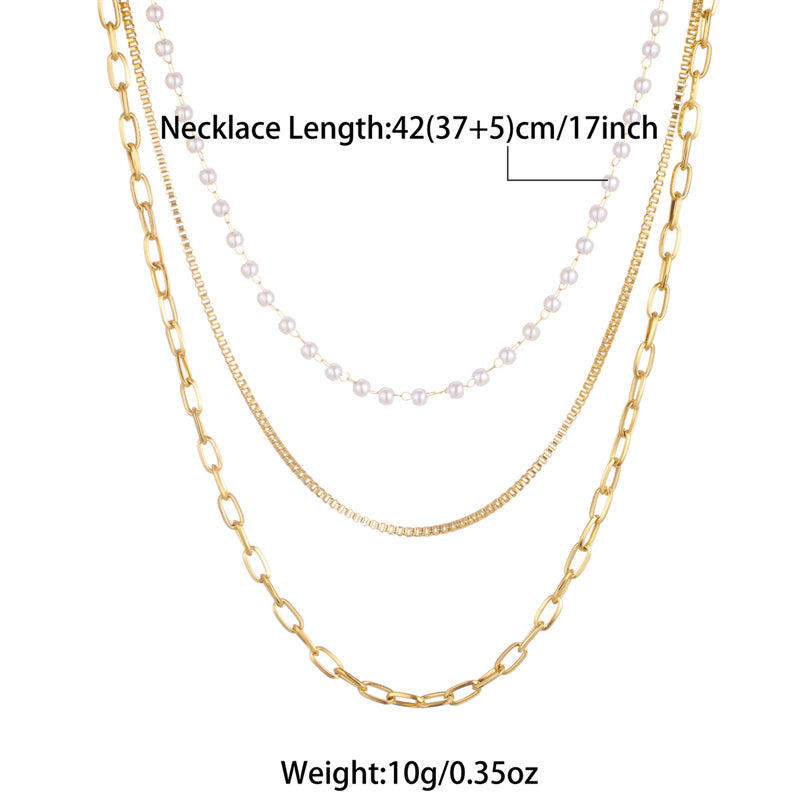 Wholesale Classic Style Korean Style Solid Color Stainless Steel Plating 18k Gold Plated Three Layer Necklace