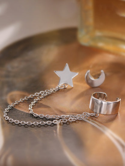 1 Set 2 Pieces Simple Style Classic Style Star Moon Butterfly Plating Inlay Copper Zircon Silver Plated Ear Cuffs