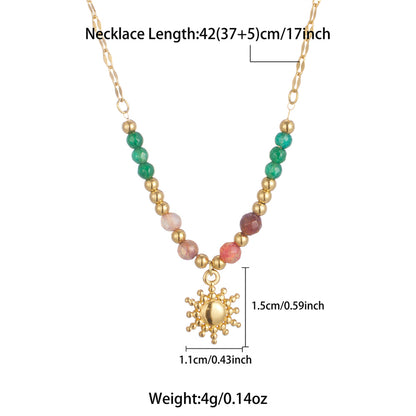 Wholesale Elegant Lady Sun Stainless Steel Natural Stone Plating 18k Gold Plated Pendant Necklace
