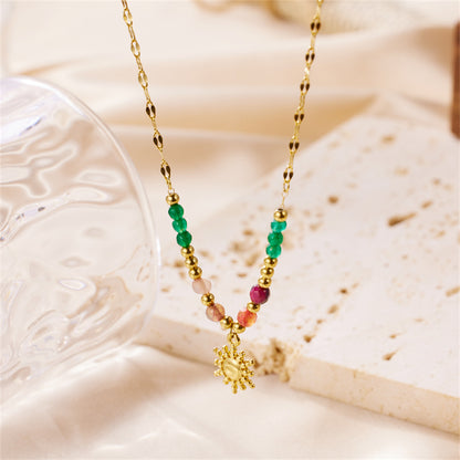 Wholesale Elegant Lady Sun Stainless Steel Natural Stone Plating 18k Gold Plated Pendant Necklace